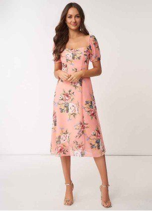 AZ Occasions Flower Meadow Floral Print Chiffon Midi Dress