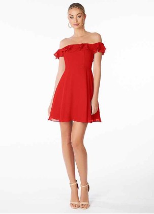 AZ Occasions Mini Chiffon Dress with Off the Shoulder Sleeves