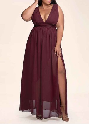 AZ Occasions Dancing Queen Cabernet Chiffon Maxi Dress