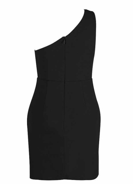 AZ Occasions Mini One Shoulder Stretch Crepe Dress with Keyhole