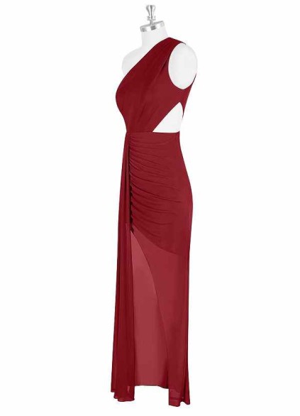 AZ Occasions Mesh One Shoulder Side Cutout Draped Dress