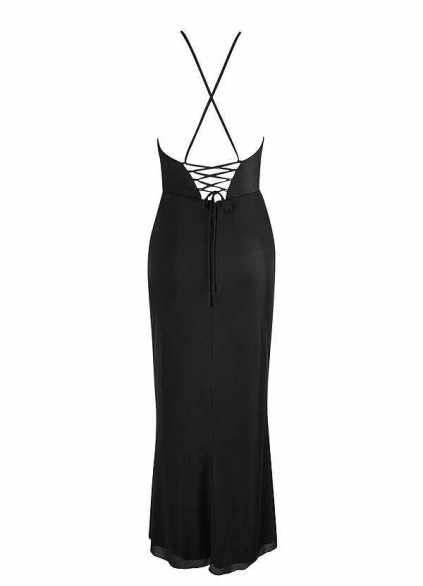 AZ Occasions Midi Mesh Halter Dress with Lace Up Back