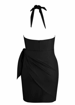 AZ Occasions Halter Stretch Crepe Dress with Mini Wrap Skirt